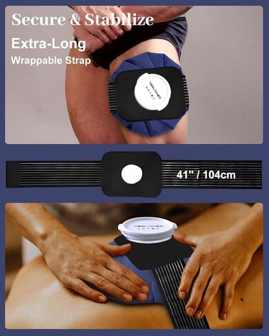 Ice Pack for Injuries with Strap, Ice Bags Reusable Hot Water Bag for Pain Relief, Hot & Cold Therapy Ice Bag, No-Leak Elastic Breathable Ice Cold Pack, Size 11" 2Pcs with Strap Length 41" in Saudi Arabia