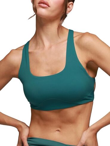 Crossflow Strappy Back Sports Bra for Women - Square Neck Yoga Pilates Bra with Removable Pads Low Impact in Saudi Arabia