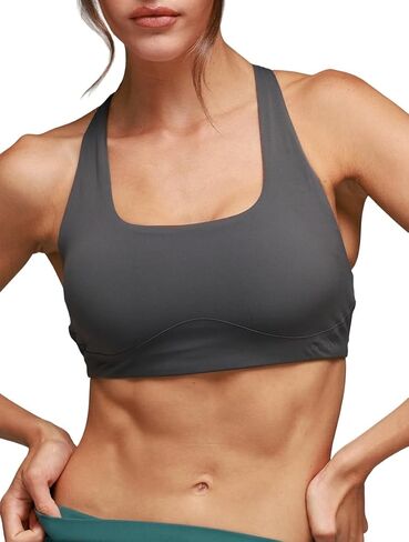 Crossflow Strappy Back Sports Bra for Women - Square Neck Yoga Pilates Bra with Removable Pads Low Impact in Saudi Arabia
