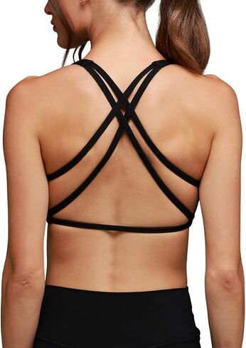 Crossflow Strappy Back Sports Bra for Women - Square Neck Yoga Pilates Bra with Removable Pads Low Impact in Saudi Arabia