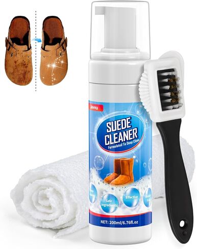 Jevvu Suede Shoe Cleaner, 6.76 fl oz Suede and Nubuck Cleaning Kit with Brush & Towel, Removes Dirt & Stains for Shoes in Kuwait