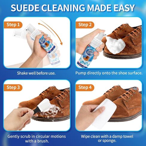 Jevvu Suede Shoe Cleaner, 6.76 fl oz Suede and Nubuck Cleaning Kit with Brush & Towel, Removes Dirt & Stains for Shoes in Kuwait