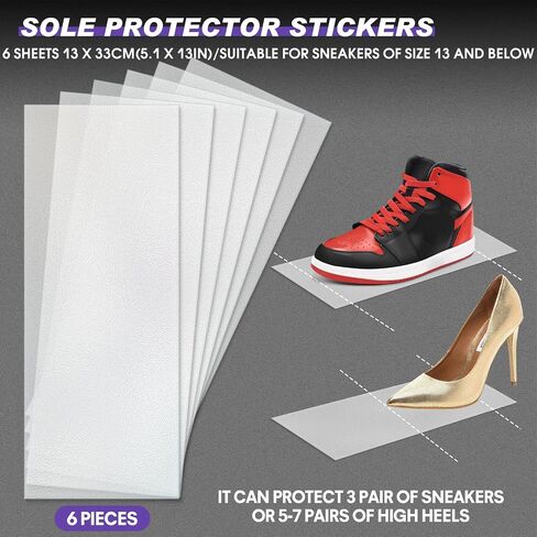 Pacify 6 Pack Sole Protector for Sneakers, Non-Slip Clear Shoe Sole Protector Guards Stickers, Self-Adhesive Shoe Bottom Protector Pads for Sneakers, Flats & Boots (5x13 Inch/Sheets) in Saudi Arabia
