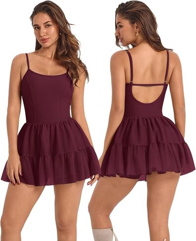 Tennis Dress for Women Ruffle Mesh Cami Workout Backless Dresses with Liner Athletic Golf Dress with Built in Shorts in Kuwait