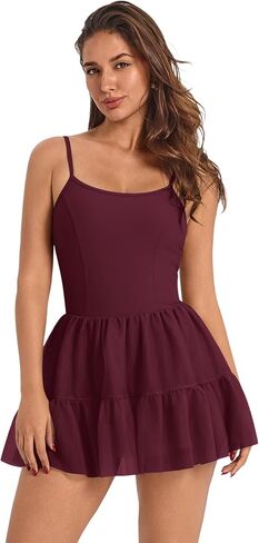 Tennis Dress for Women Ruffle Mesh Cami Workout Backless Dresses with Liner Athletic Golf Dress with Built in Shorts in Kuwait