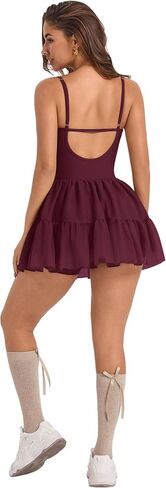 Tennis Dress for Women Ruffle Mesh Cami Workout Backless Dresses with Liner Athletic Golf Dress with Built in Shorts in Kuwait