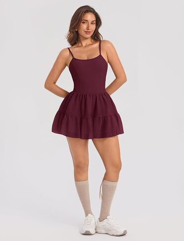 Tennis Dress for Women Ruffle Mesh Cami Workout Backless Dresses with Liner Athletic Golf Dress with Built in Shorts in Kuwait