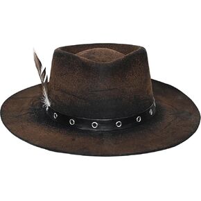 Burned Wool Cowboy Hat - Handmade Distressed Western Outlaw Hats with Claw Marks, Weathered Felt Gambler Hat for Cosplay & Halloween, Brown in Kuwait