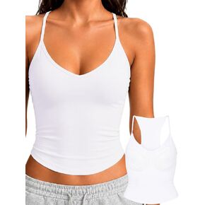 Danysu Double Lined Padded Racerback Stretchy Crop Tank Tops V Neck Slim Fitted Tee Workout Gym Yoga Y2K Going Out Camisole in Saudi Arabia