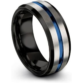 Tungsten Carbide Wedding Band Ring 10mm 8mm 6mm for Men Women Blue Black Center Line Grey Exterior Bevel Edge Brushed Polished Personalized Custom Engraving Anniversary Engagement in Saudi Arabia