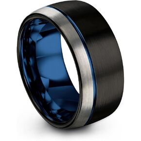 P. Manoukian Tungsten Carbide Wedding Band Ring 10mm 8mm 6mm 4mm for Men Women Blue Black Offset Line Dome Black Brushed Polished Personalized Custom Engraving Anniversary Engagement in Saudi Arabia