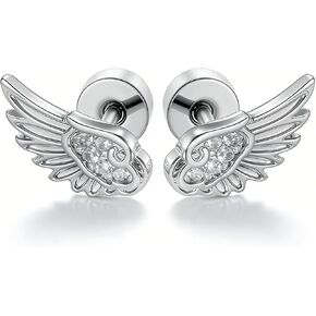 Angel Wing Stud Earrings for Women Flat Back Cartilage Earrings Zircon Crystal Stainless Steel earring Helix Piercing Jewelry in Saudi Arabia