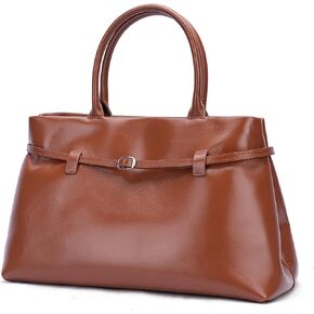 Masa Kawa Genuine Leather Tote Bag for Women with Long Strap, Waterproof Expandable Top-Handle Handbag, Casual Shoulder Crossbody Bag, Caramel Brown in Saudi Arabia