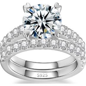 Total 4.8cttw(3.5CT Center Stone) Moissanite Wedding Bridal Rings Set, Thickened 925 Sterling Silver Band, Round Cut D Color VVS1, Engagement Promise Rings with Certificate, Ideal Gift for Women in Saudi Arabia