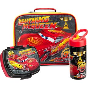 Get Trend Disney Cars Kids Insulated Lunch Bag 3Pc Set with Reusable Lunch Box & BPA-Free Water Bottle, Lightweight with Carry Handle, Lightning McQueen Gifts for Boys (Red Lightning McQueen) in Saudi Arabia