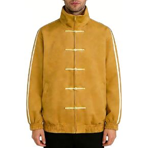 Chinese Style Jacket Faux Suede Stand Collar Zip Up Coat Casual Oversized Track Unisex Outerwear in Saudi Arabia