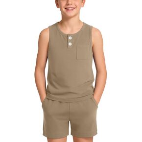 Boys Summer Clothes Tank Tops Sets 2 Piece Outfits Sleeveless T-shirt and Shorts for 5-14Y Kids with 3 Pockets in Saudi Arabia