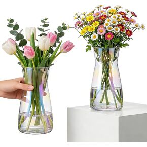 8 inch Flower Vase,Set of 2 Glass Vases for Flowers,Clear Glass Flower Vase for Centerpieces Table,Flower Bouquet Decoration,Wedding Decor Gift,Birthday,Living Room,Dining Table in Saudi Arabia
