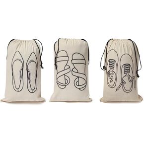 Reusable & Washable Cotton Shoe Bags for Travel, Drawstring Fabric Shoe Storage Covers for Women, Handcrafted Doodle Collection, Organizer for Home & Luggage, Pack of 3 Off-White Women in Saudi Arabia