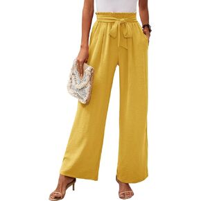 Heymoments Women's Wide Leg Lounge Pants with Pockets Lightweight High Waisted Adjustable Tie Knot Loose Trousers in Kuwait