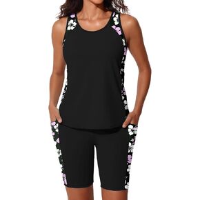 Modest Tankini Swimsuits for Women 2026 Bathing Suits with 7" Long Boy-Leg Shorts and Two Side Pockets in Saudi Arabia