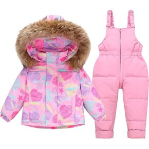 Fewlby Girls 2-Piece Snowsuit Toddler Kids Down Jacket Ski Jacket & Snow Bib Pants Ski Suit Set Winter Wear in Saudi Arabia