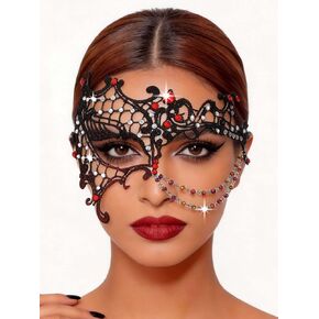 Bounzhi Black Lace Masquerade Mask for Women Crystal Party Prom Costume Venetian Mari Gras Half Face Masks in Kuwait