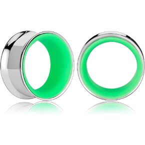 Ear Gauges 2G(6mm)-1"(25mm) Hollow 316L Stainless Steel Double Flared Ear Plugs Tunnels Stretcher Body Piercing Earring Jewelry for Women Men (Silver Green, 6mm(2G)) in Saudi Arabia