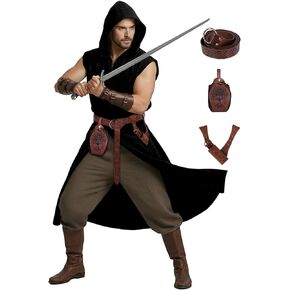 Renaissance Medieval Costume Set for Men - 4PC Viking Hooded Sleeveless Surcoat, Renaissance Fairs Halloween Cosplay Apparel in Saudi Arabia