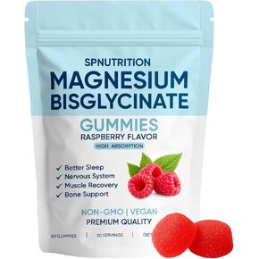 Magnesium Bisglycinate Gummies, with 400mg Magnesium Bisglycinate, Sea Salt & Real Raspberry, for Relaxation, Sleep Support & Relax Muscles, 60 Count in Saudi Arabia