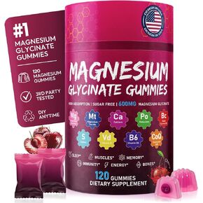 Magnesium Glycinate Gummies 600mg, High Absorption Magnesium Gummies with Calcium, Vitamin B6, D3, Sugar Free Chews for Adults & Kids Relaxation, Stress Relief, Night Rest in Saudi Arabia