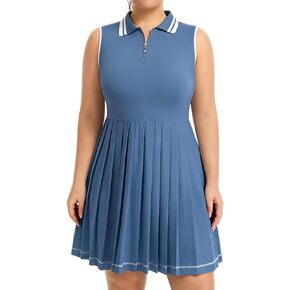 Tanst Sky Womens Plus Size Tennis Dress with Shorts Polo Golf Dresses Zip Up Pleated Workout Athletic Outfits in Saudi Arabia