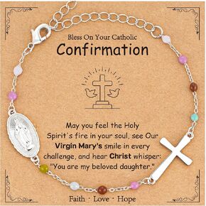 Catholic First Communion Confirmation Baptism Godmother Gifts — Virgin Mary Cross Rosary Beads Charm Bracelet, Christian Jewelry for Girls and Women in Saudi Arabia