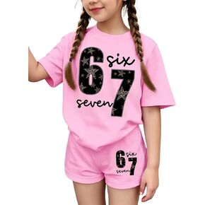 Girls 2 Piece Outfits, 67 Leopard Star Print Short Sleeve T-Shirt and Shorts Set, Summer Clothes for Girls 7-14Y in Saudi Arabia