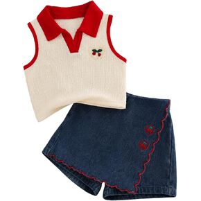 Cakaner Little Girls Clothes Sleeveless Polo Top & Denim Skort 2 Piece Summer Back to School Outfit Size 5-10 in Saudi Arabia