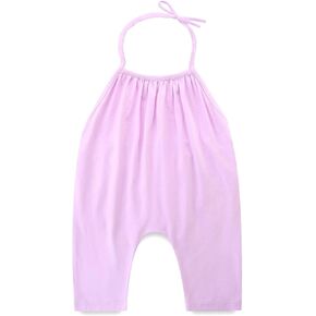 Toddler Baby Girl Clothes Halter Backless Romper Infant Summer Sleeveless Jumpsuit Kids Cotton Outfits with Pockets in Kuwait