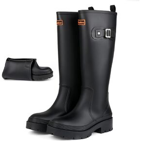 Women’s Rain Boots Waterproof Knee High Rubber Garden Boots – Anti Slip PVC Tall Rain Boots for Women, Foldable Lightweight Boots for Gardening, Farming, Yard Work in Saudi Arabia