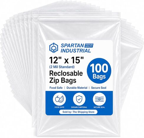 Spartan Industrial - 12" X 15" (100 Count) 2 Mil Clear Reclosable Zip Plastic Poly Bags with Resealable Lock Seal Zipper in Kuwait