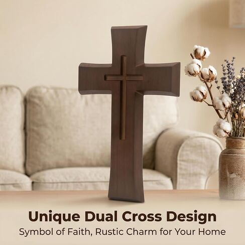 YOYAI Wooden Cross Wall Decor, Handcrafted Christian Cross 9.96", Solid Wood Religious Wall Hanging, Faith Home Decor for Prayer Room, Baptism Gift, Easter & Christmas in Saudi Arabia