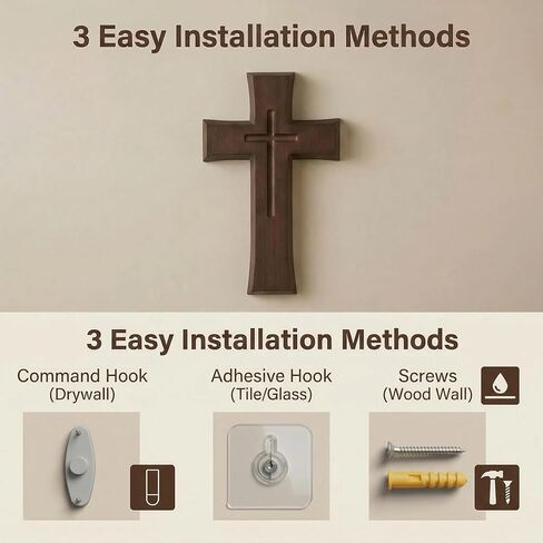 YOYAI Wooden Cross Wall Decor, Handcrafted Christian Cross 9.96", Solid Wood Religious Wall Hanging, Faith Home Decor for Prayer Room, Baptism Gift, Easter & Christmas in Saudi Arabia