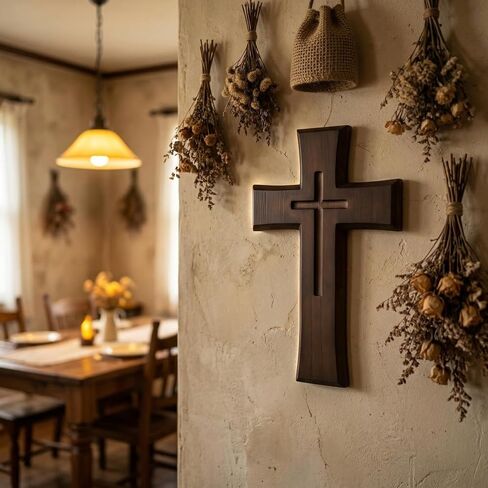 YOYAI Wooden Cross Wall Decor, Handcrafted Christian Cross 9.96", Solid Wood Religious Wall Hanging, Faith Home Decor for Prayer Room, Baptism Gift, Easter & Christmas in Saudi Arabia