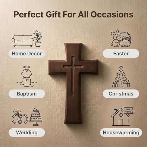 YOYAI Wooden Cross Wall Decor, Handcrafted Christian Cross 9.96", Solid Wood Religious Wall Hanging, Faith Home Decor for Prayer Room, Baptism Gift, Easter & Christmas in Saudi Arabia