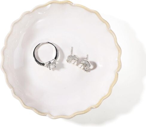 HOME SMILE Ring Jewelry Dish Pastel White Ruffled Ceramic|Trinket Tray for Earrings, Necklaces|Mothers Day Birthday Friendship Gifts for Women|Vanity Organizer & Bathroom Decor in Kuwait