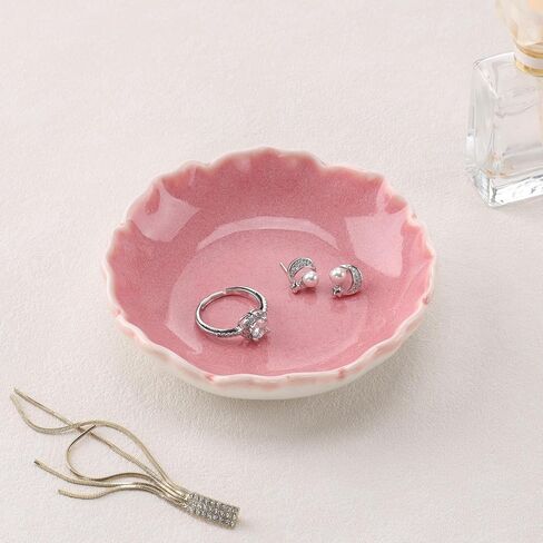HOME SMILE Ring Jewelry Dish Pastel White Ruffled Ceramic|Trinket Tray for Earrings, Necklaces|Mothers Day Birthday Friendship Gifts for Women|Vanity Organizer & Bathroom Decor in Kuwait