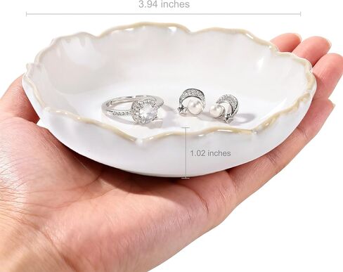 HOME SMILE Ring Jewelry Dish Pastel White Ruffled Ceramic|Trinket Tray for Earrings, Necklaces|Mothers Day Birthday Friendship Gifts for Women|Vanity Organizer & Bathroom Decor in Kuwait