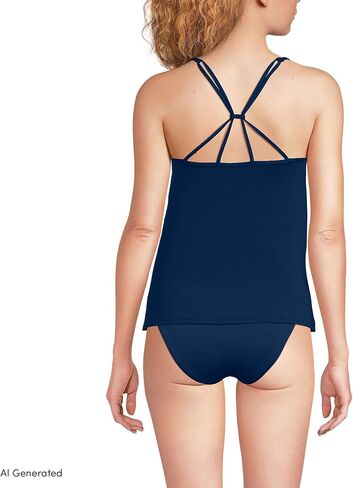 Lands' End Women's Tugless Quickdry قابل للتعديل حزام الظهر تانكيني أعلى 10 أعماق البحار البحرية in Kuwait