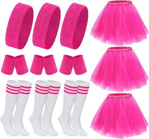3pcs Tutu Skirts Set for Women Costume Neon Tutu Bottoms with Sweatbands Striped Tube Socks for 80s Costumes in Kuwait