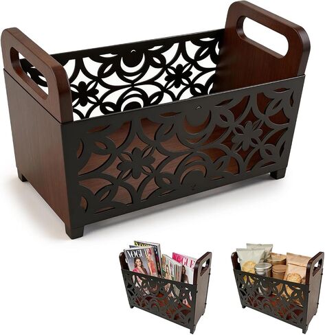 Magazine Holder Floor, Magazine Holder – Wooden & Metal Decorative Magazines Rack, Freestanding Newspaper & Book Storage Organizer for Living Room, Bedroom, and Office in Saudi Arabia