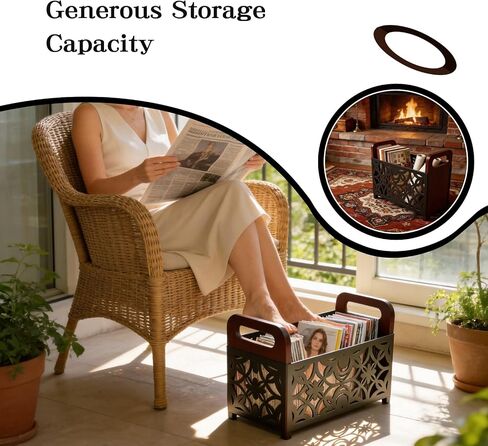 Magazine Holder Floor, Magazine Holder – Wooden & Metal Decorative Magazines Rack, Freestanding Newspaper & Book Storage Organizer for Living Room, Bedroom, and Office in Saudi Arabia
