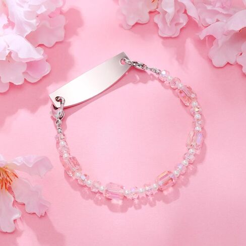 Medical Alert Bracelets for Women Free Engraving Personalized Medical ID Bracelets Interchangeable Stainless Steel ID Tag with Crystal Beads, 5.5-8.5 Inches Options in Saudi Arabia